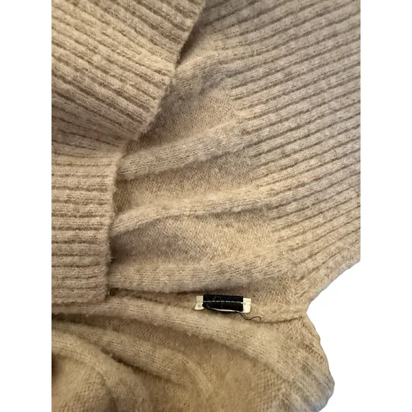 Oversized Oatmeal Ribbed Knit Sweater Dress High Neck Asymmetrical Hem - Image 5