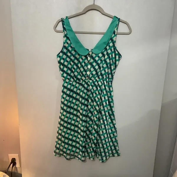 Xhilaration Womens Dress Green Geometric Dot Peter Pan Collar Size Medium - Image 2