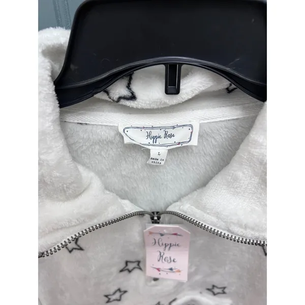Hippie‎ Rose Fuzzy Star Print Quarter Zip Pullover Sweatshirt Women's Large - Image 3