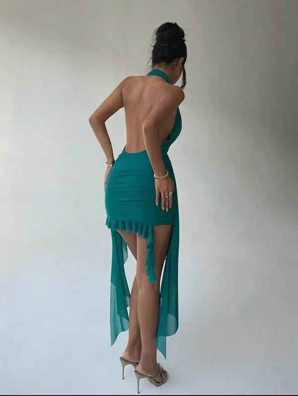 Green Halter Mini Dress with Gold Accent XS - Image 6