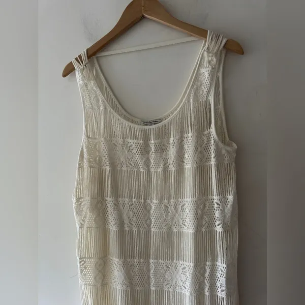 American‎ Eagle Cream Lace Fringe Sleeveless Boho Mini Dress - Image 2