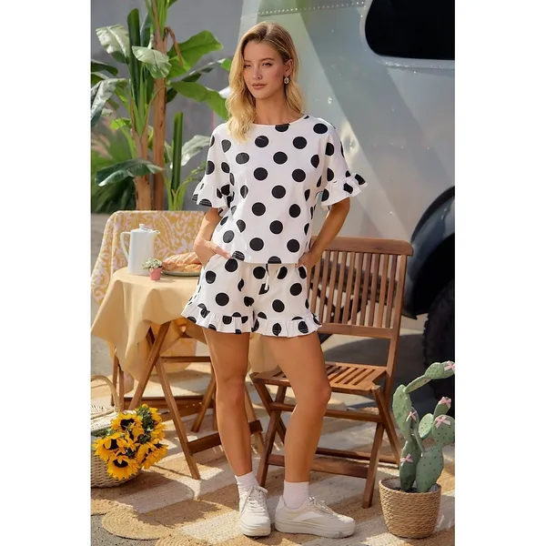 BiBi Polka Dots Printed Ruffled Detail Top And Shorts Set - Large - Image 10