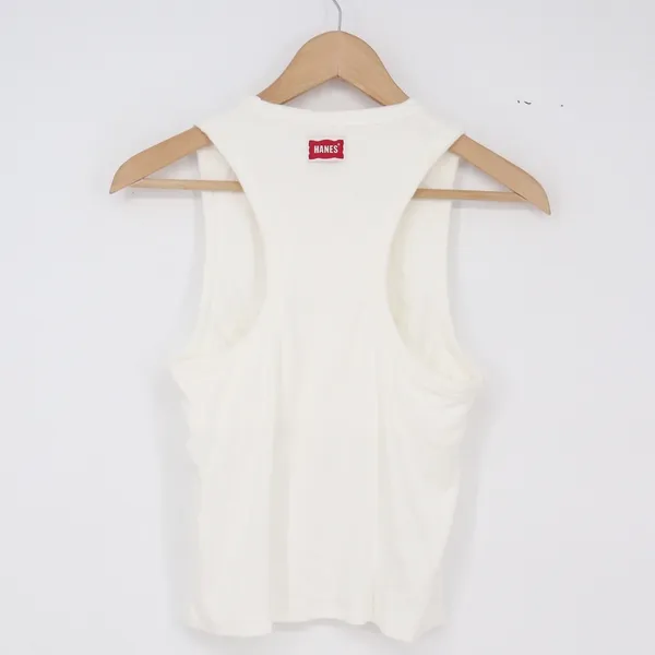 Hanes Tank Top Womens M Racerback White Ribbed High Neck Excellent - Image 3