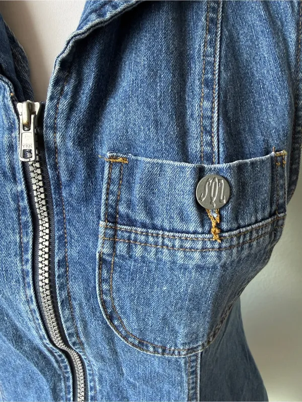 Y2K Sleeveless Blue Denim Zip-Front Women's Dress Size Medium - Image 5