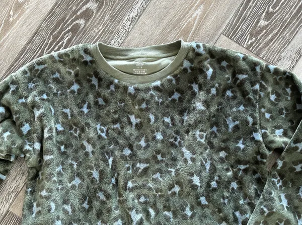 Aerie Sz S So Cozy Warm Fleece Pullover Sweatshirt Green & Blue Leopard Print - Image 5