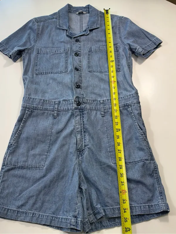 Lucky Brand 100% Cotton Light Blue Denim Short Sleeve Romper Size Medium - Image 4