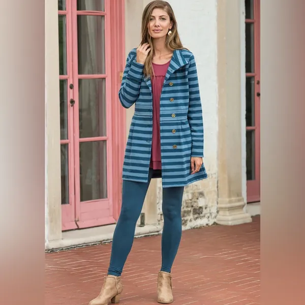 Matilda Jane Blue Striped Jacket Fall Breeze Gold-Tone Button Down Women's Sz M - Image 5