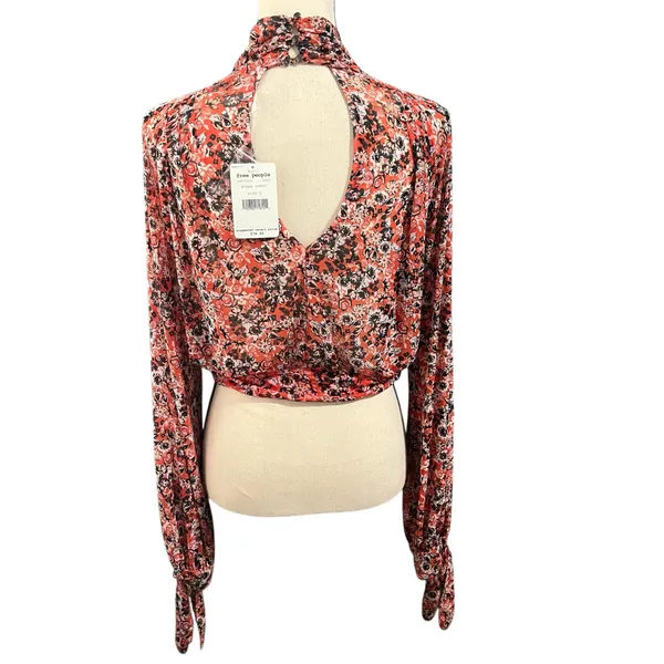Free People NEW Wmns Coral Floral All Dolled Up Mesh Crop Top Shirt Sz S Romance - Image 5