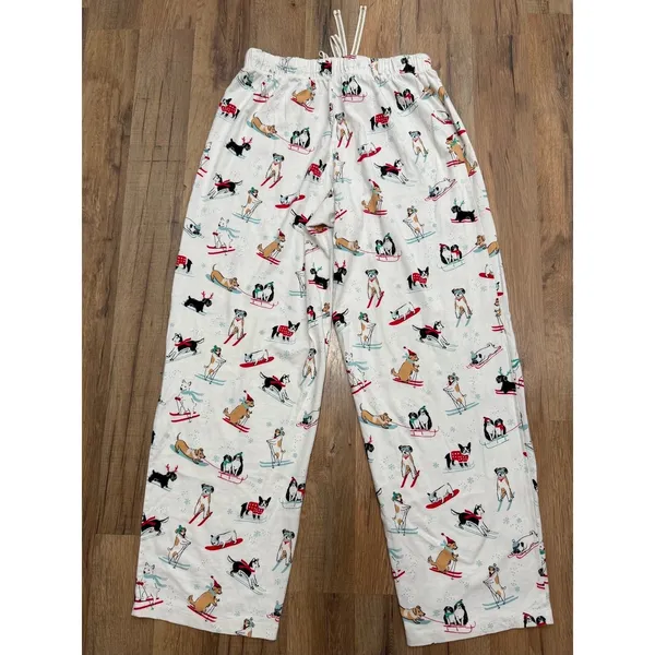 Sleep Sense Women's Pajama Pants Size S Holiday Skiing Dogs Cotton Lounge - Image 4