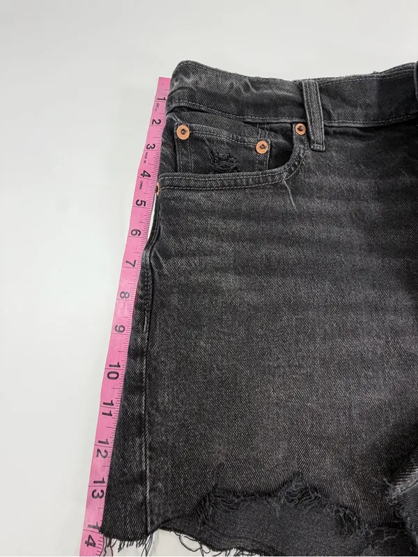 American Eagle Y2K Grunge Black Denim‎ Cutoff Shorts Distressed Raw Hem Womens 4 - Image 7