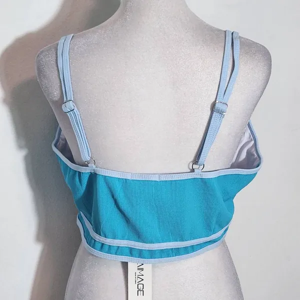 AI'MAGE Blue Bikini with Light Blue Trim and High Waist Bottoms NWT Size 2XL - Image 9