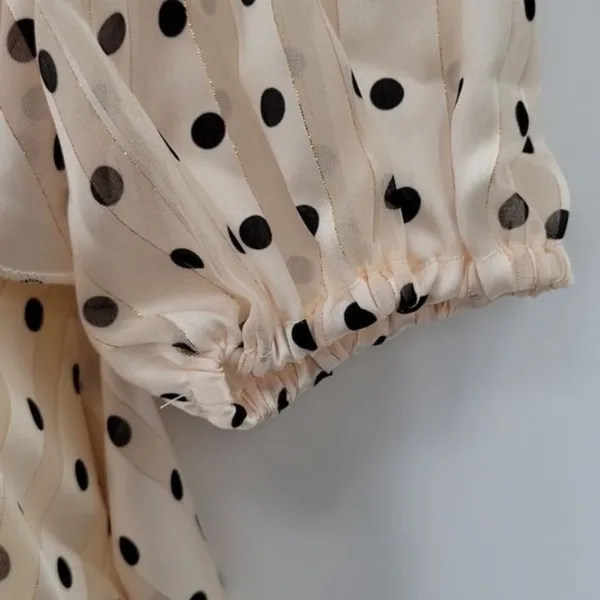 $168 NWOT O.P.T. Women's Beige V-Neck Long Sleeve Tiered Polka Dot Dress Size XS - Image 12