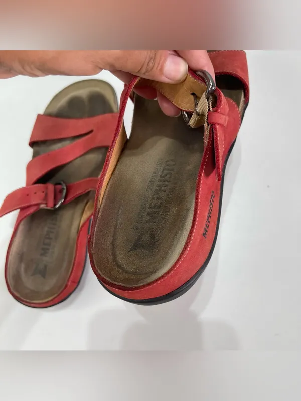 Mephisto Red Leather Buckle Slide Cork Sandals Women 6.5 EU 37 Casual Comfort - Image 5