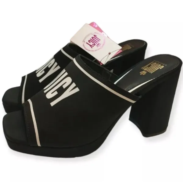 NWT Juicy Couture J-Girly Black White Logo Block Heel Mules Y2K Size 9.5 - Image 3