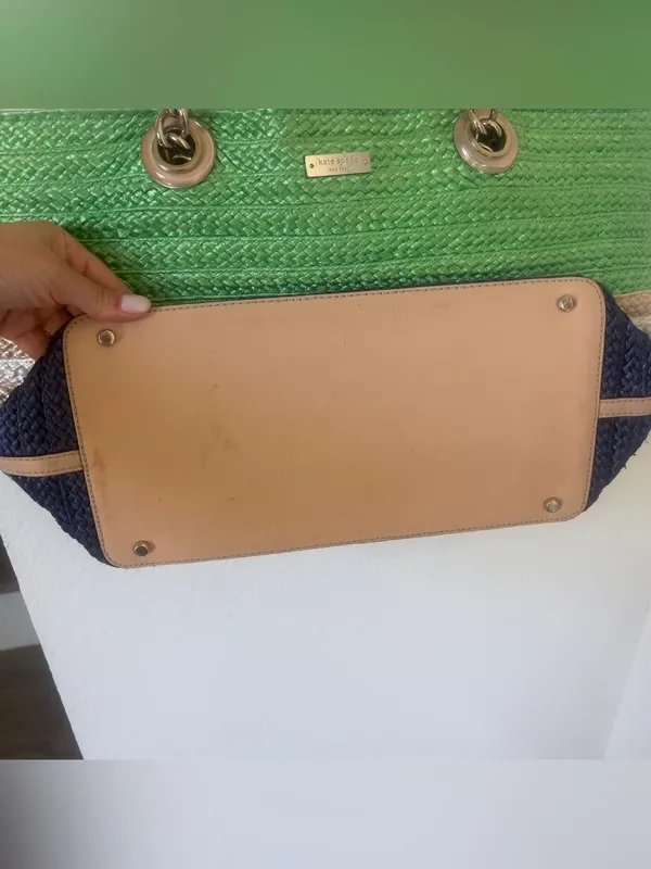 Kate Spade Chelsea Market Mini Coal Straw and Leather Chain Handle Tote Bag - Image 3