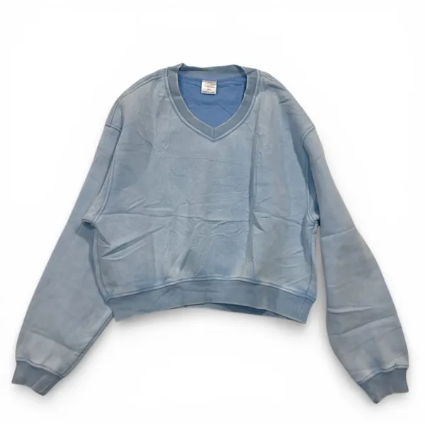 Cropped V-Neck Sweatshirt Women’s Small NEW light pastel Dusty Blue - Image 6