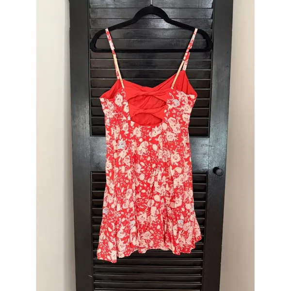 Free People Red Floral Twist Back Mini Dress Size 10 - Image 4