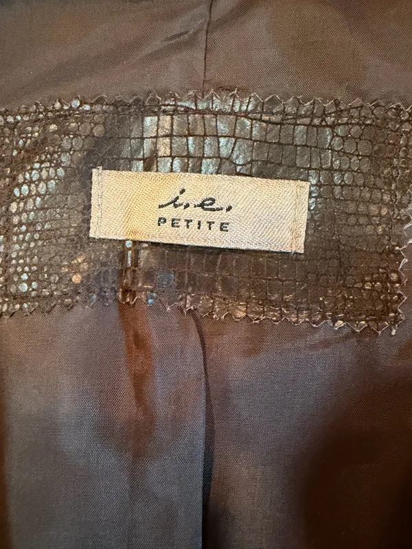 I.E. Petite Genuine Leather Embossed Croc Moto Jacket Brown Petite Large - Image 2