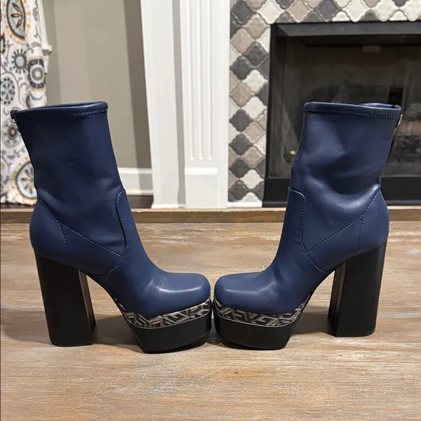 New Guess Women's Caballa Platform Block‎ Heel Boots Blue Size 6 Whimsigoth - Image 2