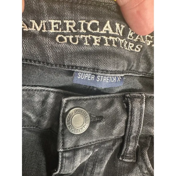 American Eagle Super Stretch X Skinny Jeans Black Distressed Ripped Frayed Hem 0 - Image 6