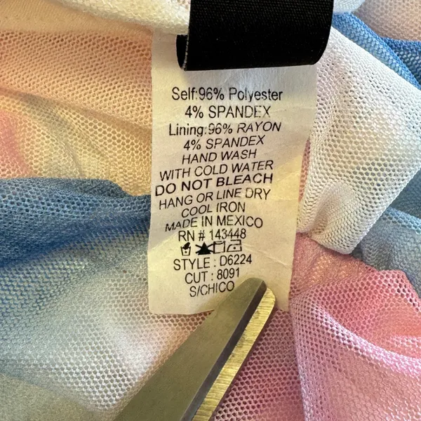 NWT Windsor Pink Blue Watercolor Ruched Mesh Bodycon Mini Dress Cutout Back Sm - Image 6