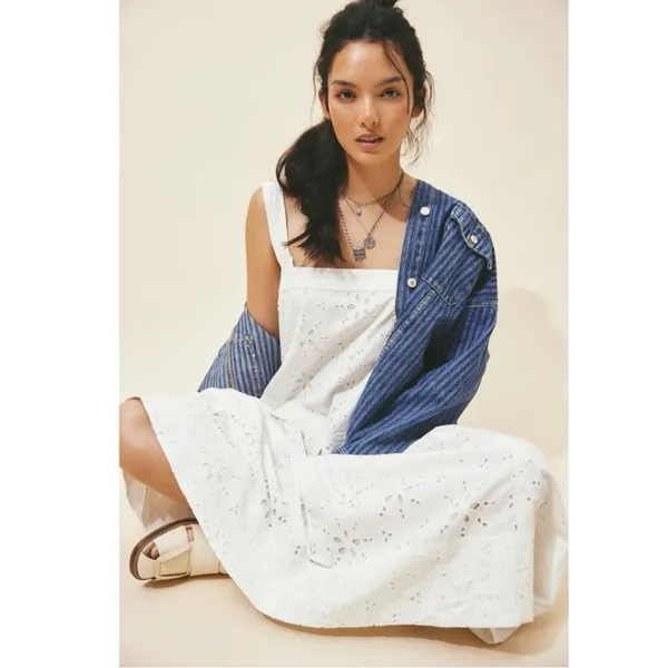 Free People Ethereal Cottage Primavera Lace Eyelet Midi Dress White Size Small - Image 7