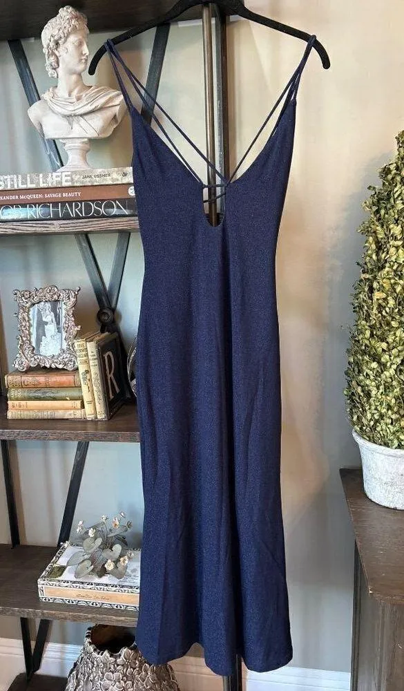 Misha Veronika Strappy Stretch Metallic Midi Dress Nightshade Blue Womens Size 4 - Image 7