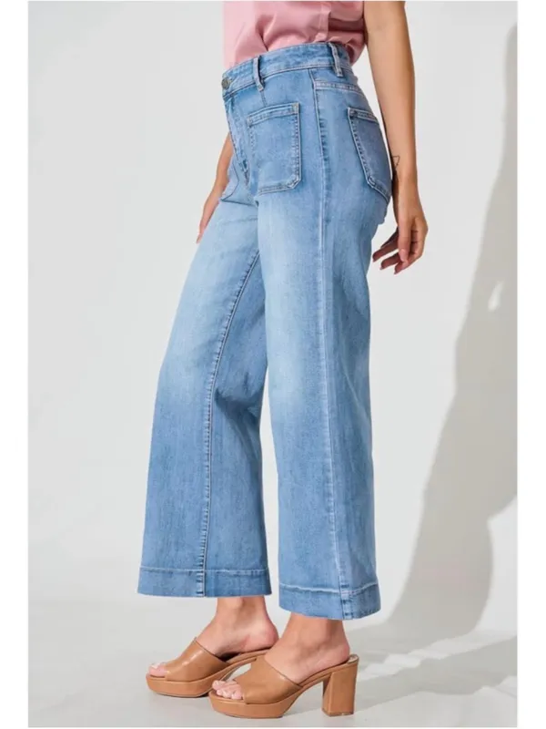 NEW High Waisted Cropped Wide Leg Jeans Stretchy Loose Denim Pants 4 - Image 8