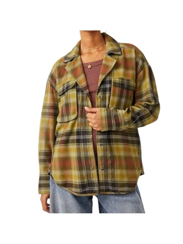 Free People We The Free Izzy Cargo Shirt plaid oversized Shacket Green Grunge M - Image 3
