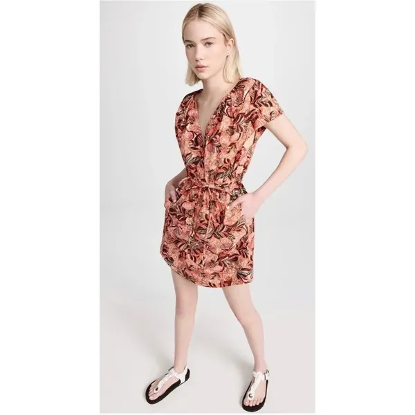 ALC Frank Alice Mini Dress Orange Rose Floral Print Cotton Size 4 - Image 5