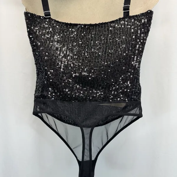 Intimately Free People Corset S Sparks Fly Shimmery Sequin Bodysuit Rocker Glam - Image 5
