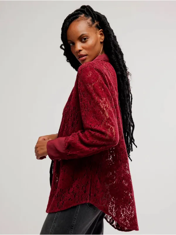 Free People Faith Button Down Shirt, Cabernet - Image 2