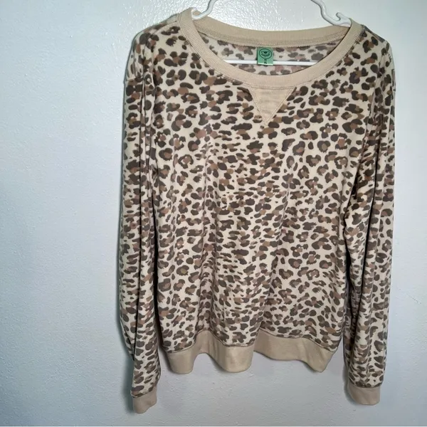 Honeydew Women's Size XL Velour Sweatshirt Natural Leopard Animal‎ Print Beige - Image 6