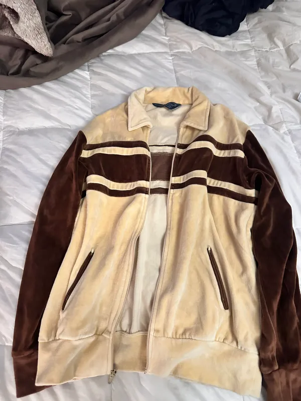 JCPenney Vintage velour unisex brown and tan track jacket - Image 4