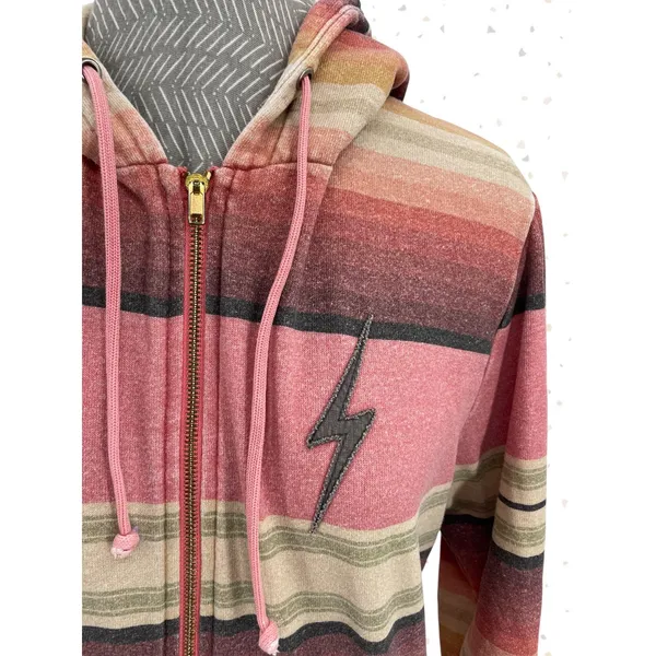 Aviator Nation Serape Striped Full Zip Up Hoodie Pink Sunset Sweatshirt Size S - Image 3