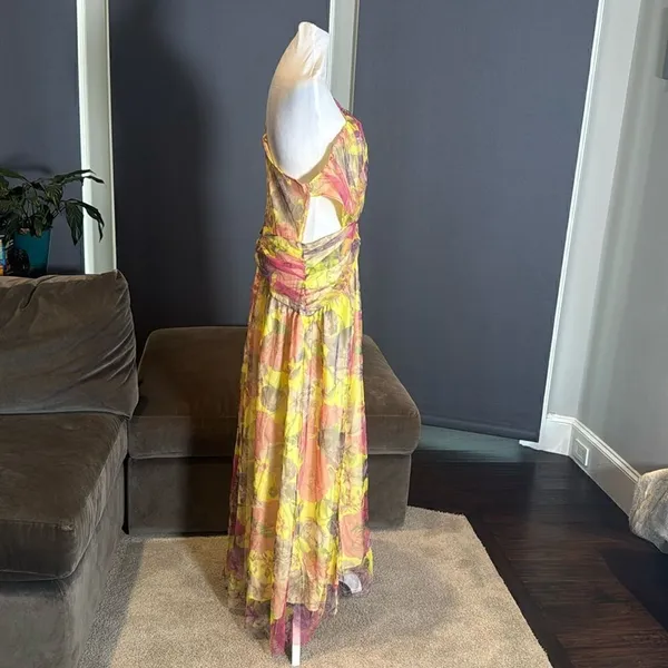Women’s Floral One Shoulder Lightweight Summer Dress Leg Slit Cut Outs Size L - Image 4