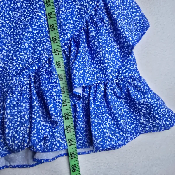 Missguided NWT Blue Floral Ruffle Faux Wrap‎ Mini Dress Puff Sleeve Womens 6 - Image 8