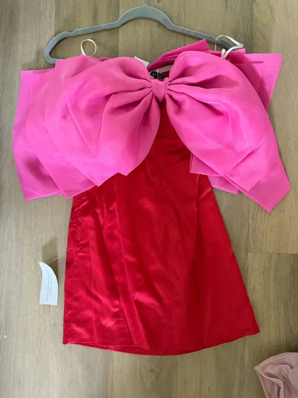 Pink and red bow dress Size M - Image 2