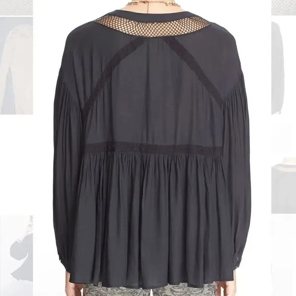 Free People 'Don't Let Go' Peasant Top black Goth fishnet vampire corset size S - Image 3