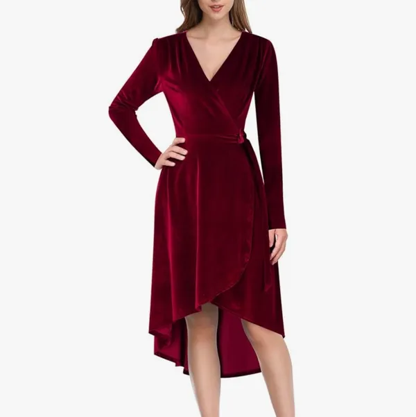 Long sleeve velvet wine color dress size Large women's perfect for Valen… - Image 3
