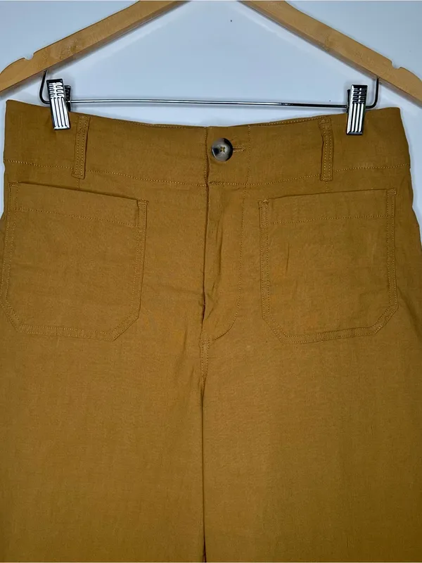 Maeve Anthropologie The Colette Linen Blend Cropped Wide Leg Pants Mustard 29 - Image 5