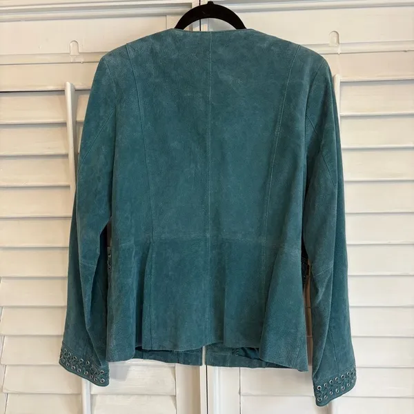 Bradley Teal Leather Lace‎ Detail Jacket Size Medium Blue - Image 2