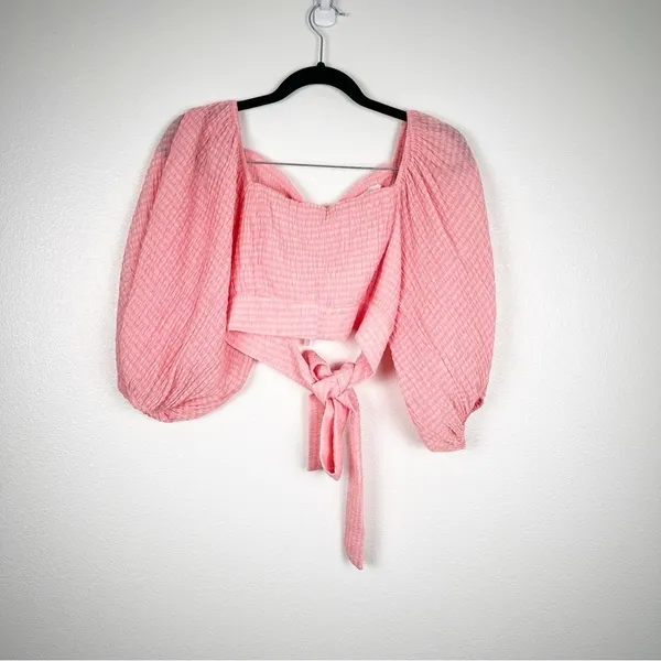 Lush Cropped Coral Puff Sleeve Blouse Sz S NWT - Image 4