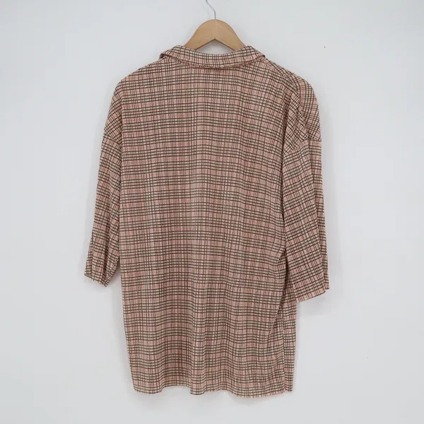 Topshop Womens Brown Orange Grid Check Plisse Button Up Shirt Size US 4-6 - Image 5