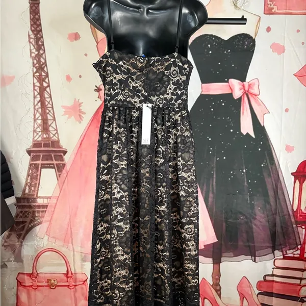 NSR Black Lace A-Line Midi Dress L - Image 9