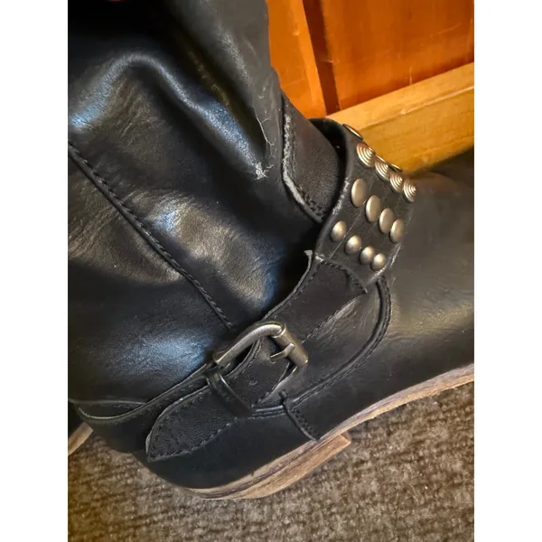 Women's Black Studded Buckle Boots Size 10M zipper Motorcycle Biker Penelope - Image 7