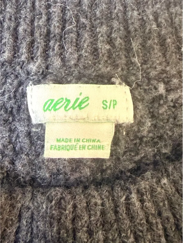 Aerie Oversized Waffle Knit Crew Neck Sweater Gray Size Small Cozy Pullover - Image 3