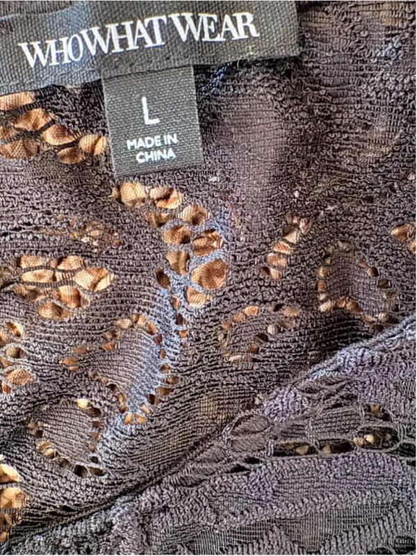 WHO WHAT WEAR Lace Ruffle Sleeveless Blouse Women's Size L Black NWT - Image 5