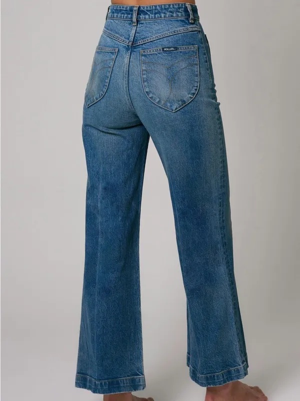 ROLLAS‎ Sailor Jean Sz 28 Pisces Blue Wide Leg High Rise - Image 3