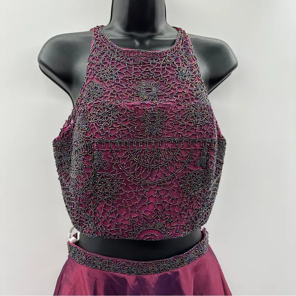 Sherri Hill‎ Burgundy Maroon Beaded Two Piece Homecoming Mini Dress Size 6 - Image 4